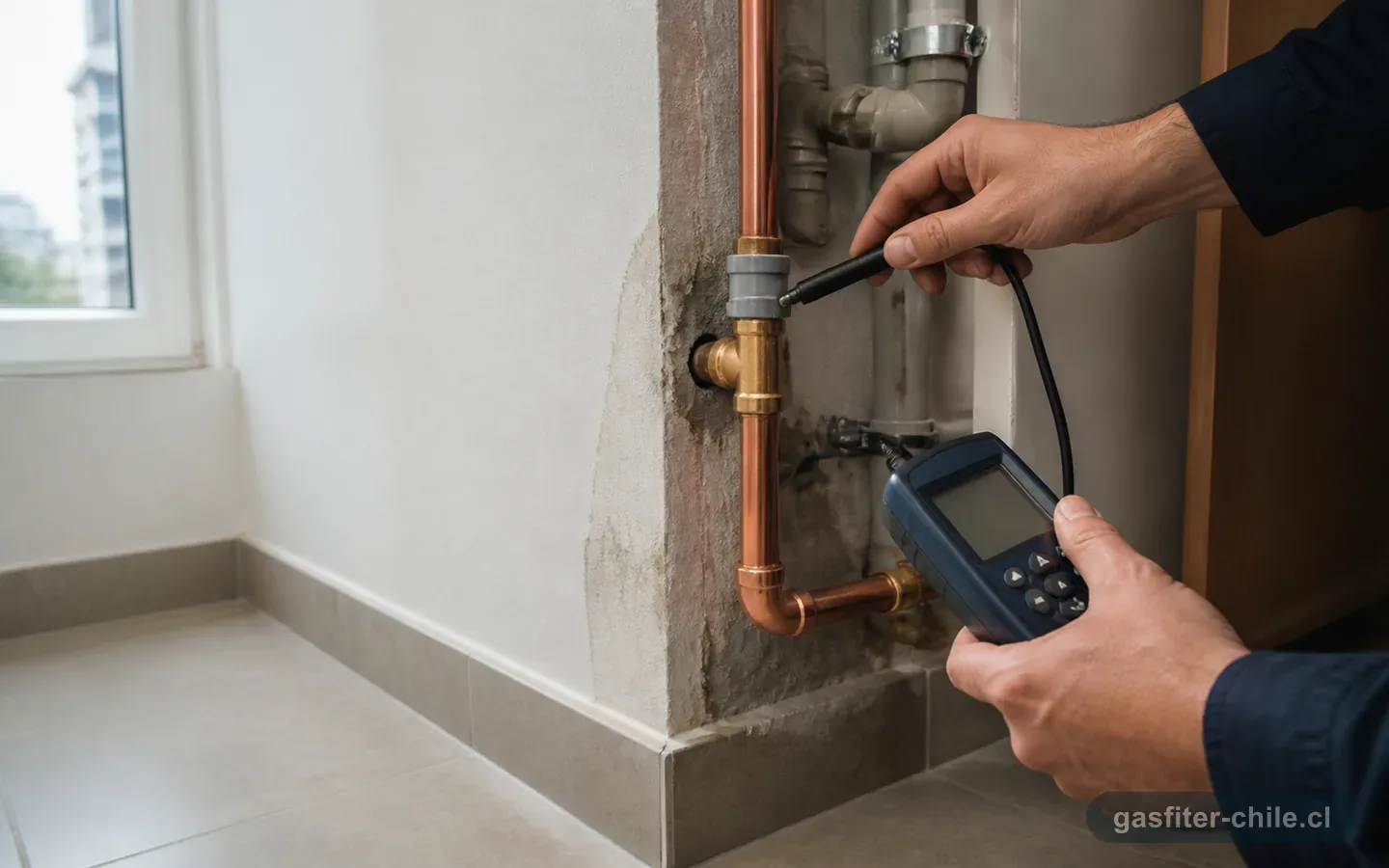 Inspección instrumental de una tubería para localizar una fuga de agua